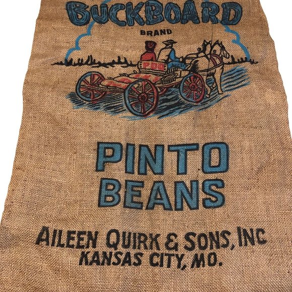 Burlap Sack BuckBoard PDQ Pinto Beans 100lbs Bag Bright Wagon Horse Western Vint - Picture 4 of 16